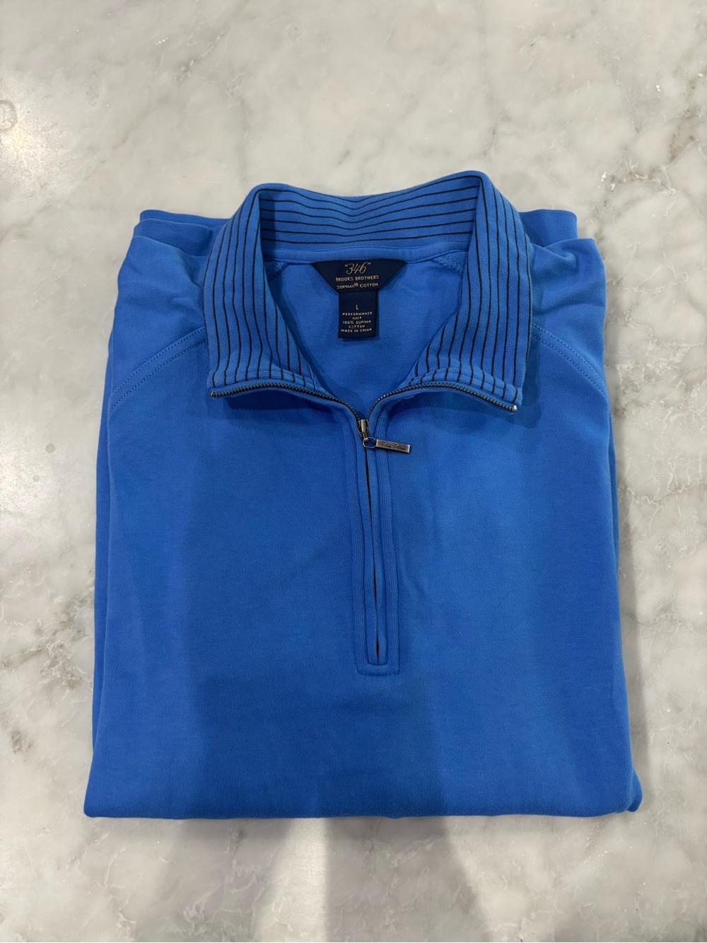 Brooks Brothers‎ 346 Supima Cotton Blue Half-Zip Pullover Ribbed Collar Mens L
